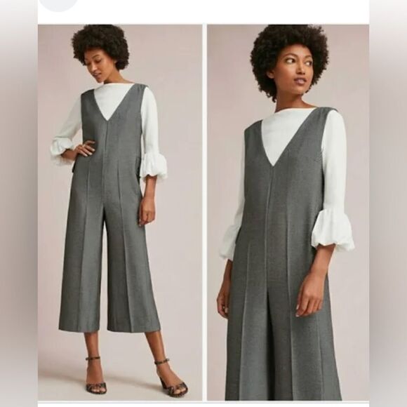 ANTHROPOLOGIE CARTONNIER WIDE LEG JUMPSUIT IN HERRINGBONE PRINT - Picture 1 of 9